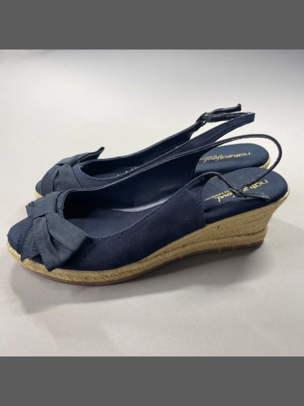 Naturalizer Shoes Womens 9.5 blue brown jute natural sole Brigette jute wedge